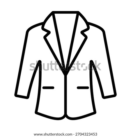 A simple black outline icon of a formal suit jacket. Perfect for projects related to business, fashion, professional attire, and dress code symbols.
