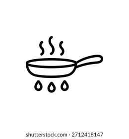 Icono de contorno negro simple de una sartén con vapor y líquido goteante