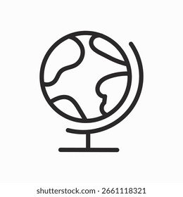 Ein einfaches schwarzes Umrisssymbol eines Globus auf einem Ständer, das die Erde und globale Konzepte darstellt.