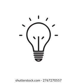 Simple black outline icon of a glowing lightbulb representing new ideas inspiration brightness and smart solutions on a white background