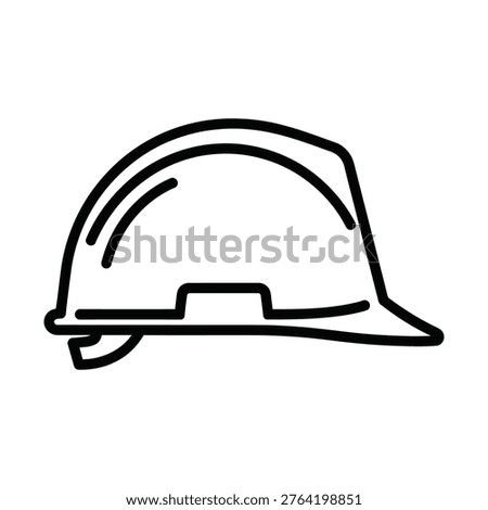 A simple black outline icon of a hard hat, commonly used for safety and protection in construction and industrial environments. This graphic represents workplace safety gear.