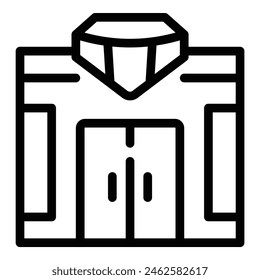 Simple black outline icon illustrating a diamond ring integrated with a suit jacket design