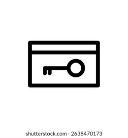 A simple black outline icon of a key within a card, likely representing digital access, keyless entry, or a modern security credential.