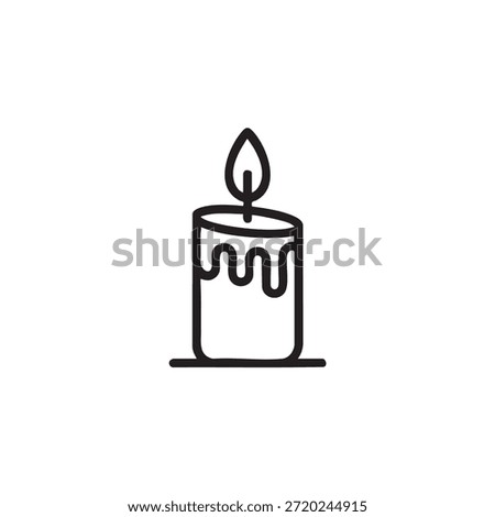 Simple black outline icon of a lit candle with dripping wax vector
