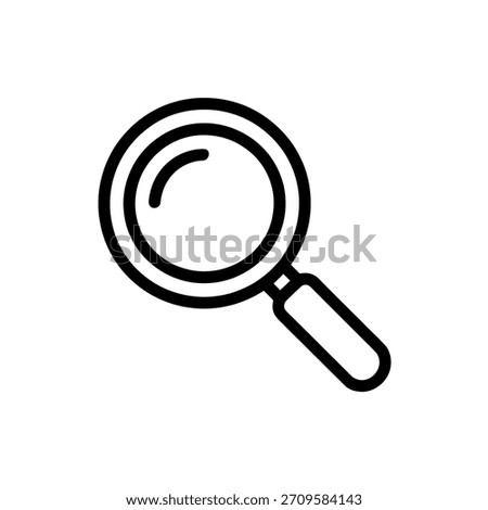 Simple black outline icon of a magnifying glass on a white background representing search and discovery
