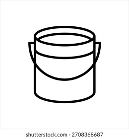Icono de contorno negro simple de un cubo abierto con un asa sobre un fondo blanco