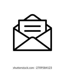 Icono de contorno negro simple de un sobre abierto con una letra dentro sobre un fondo blanco