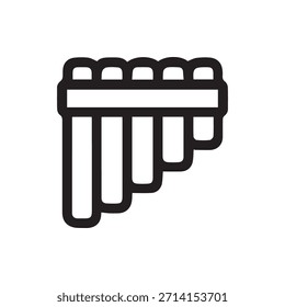 Un simple icono de contorno negro de una flauta de sartén o tubos de pan con múltiples tubos de longitud decreciente. Ideal para diseños e interfaces relacionados con la música.