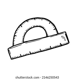 Icono simple del contorno negro del protractor. Dibujo de cartón de la herramienta de medida. Ilustración vectorial de geometría y suministro matemático. Equipo de arquitectos e ingenieros