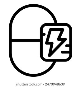 Simple black outline icon representing a halffull battery with a charging symbol