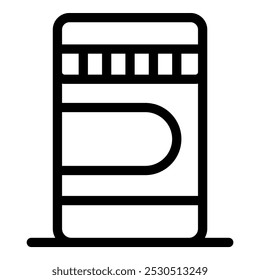 Simple black outline icon representing a jar of protein powder, a common supplement for athletes and fitness enthusiasts