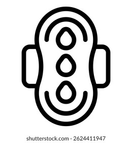 Simple black outline icon representing a sanitary pad, essential for feminine hygiene and women's health