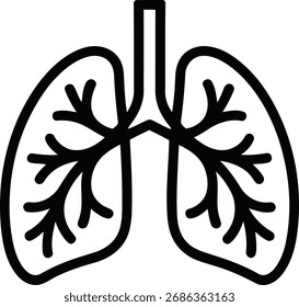 Um simples ícone preto representando os pulmões humanos. 