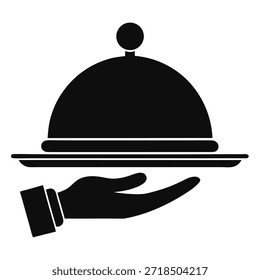 Icono de contorno negro simple que representa un lugar formal con un tenedor, placa y cuchillo. Gráfico ideal para menús de restaurantes, App de comida, conceptos de comedor e ilustraciones de servicio de mesa.