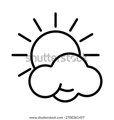 Simple black outline icon representing partly cloudy weather, showing the sun partially hidden behind a stylized cloud. Ideal for meteorology apps.
