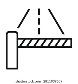 Simple black outline icon of a road barrier gate, symbolizing restricted access, entry control, security, traffic management, parking lot, or toll road passage.
