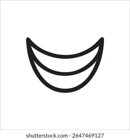 A simple black outline icon of a smiling mouth on a white background perfect for conveying happiness positivity and a friendly demeanor in digital designs and user interfaces.