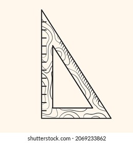 Simple black outline icon of square. Doodle drawing of measure tool. Vector illustration of geometry and math supply. Architect and engineer ruler
