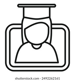 A simple black outline icon of a student wearing a graduation cap