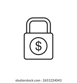 Simple black outline icon symbolizing financial security, featuring a closed padlock with a dollar sign. Represents safety, protection of funds, savings security, or secure financial transactions.