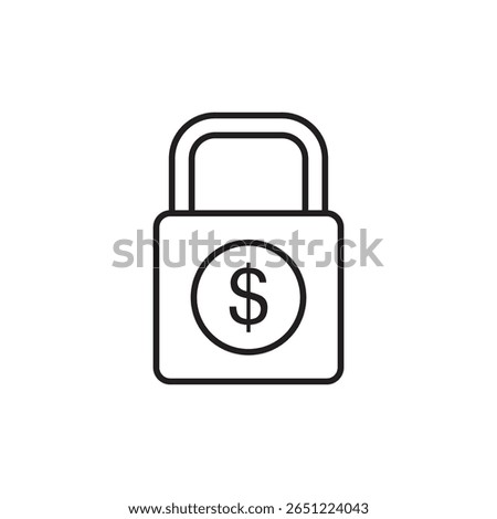 Simple black outline icon symbolizing financial security, featuring a closed padlock with a dollar sign. Represents safety, protection of funds, savings security, or secure financial transactions.