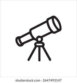 Um simples ícone de contorno preto de um telescópio em um tripé, perfeito para astronomia, ciência ou temas educacionais. Ideal para gráficos da Web, aplicativos e materiais de impressão com foco na exploração espacial.