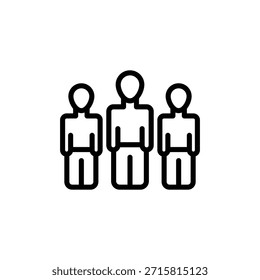 Icono de contorno negro simple de tres personas de pie que representan un grupo y una comunidad.