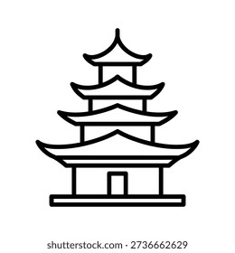 Simple black outline icon of a traditional multitiered asian pagoda
