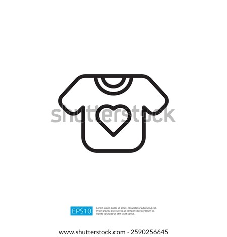 Simple Black Outline Icon Of A T-Shirt With A Heart Symbol On A White Background