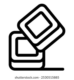 Icono de contorno negro simple de dos burbujas de discurso cuadradas superpuestas, una ligeramente abierta, que representa la comunicación