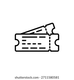 Icono de contorno negro simple de dos boletos con bordes perforados sobre un fondo blanco