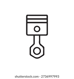 A simple black outline icon of a vehicle engine piston and connecting rod. Ideal for automotive service, repair, or engineering applications.