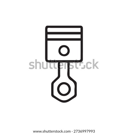 A simple black outline icon of a vehicle engine piston and connecting rod. Ideal for automotive service, repair, or engineering applications.