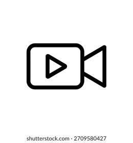 Ícone simples de contorno preto de uma câmera de vídeo com um botão de reprodução dentro de um retângulo arredondado