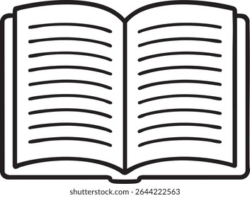 A simple black outline illustration of an open book with horizontal lines representing text on the pages.