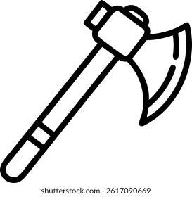 A simple black outline illustration of a single bladed axe with a wooden handle on a white background.