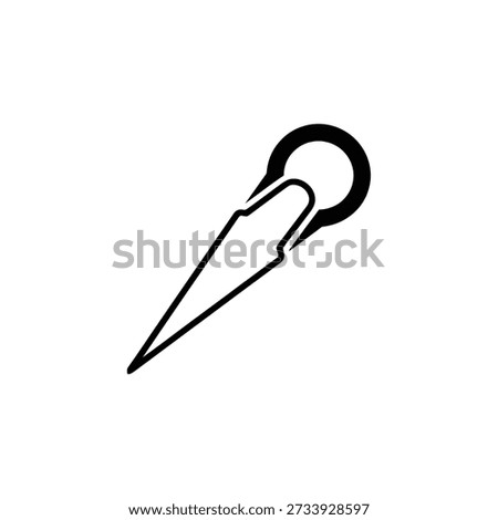 Simple black outline illustration of a single pointed object with a rounded top, often used as a marker or pin, against a white background.