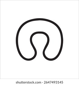 A simple black outline illustration of a U-shaped travel neck pillow on a white background, ideal for long journeys, providing essential comfort and neck support