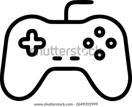A simple black outline illustration of a video game controller with buttons on a plain white backdrop.