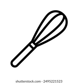 Simple black outline illustration of a whisk. This icon is suitable for baking, cooking, and kitchen themes. Vector illustration. Editable stroke.