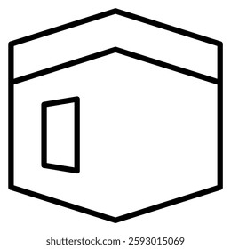 Simple black outline of the Kaaba is shown, representing an important Islamic pilgrimage site Useful for religious and cultural illustrations