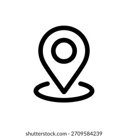 Contorno preto simples de um ícone de pino de localização em um fundo branco limpo