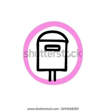 Simple black outline mailbox icon inside a light pink circle