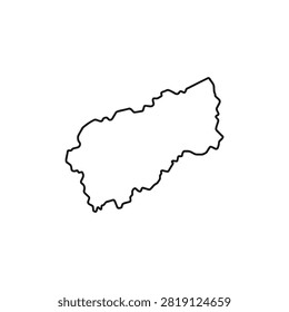 Simple black outline map of a curved regional geographical landmass vector