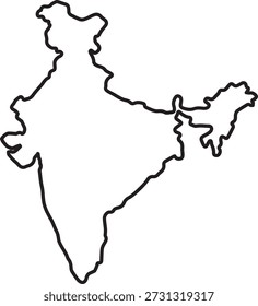Simple Black Outline Map of India Vector