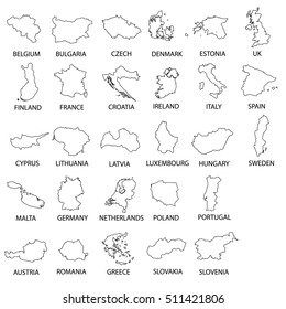 simple black outline maps all european union countries collection eps10