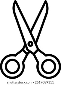 A simple black outline of open scissors with circular handles, ideal for crafting and cutting tasks image