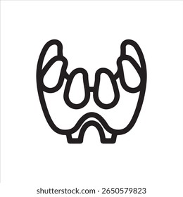 A simple black outline of a paw print, featuring four distinct toe pads and a larger heel pad.