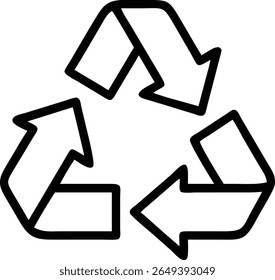 A simple black outline of the recycling symbol, featuring three arrows forming a triangular loop shape icon