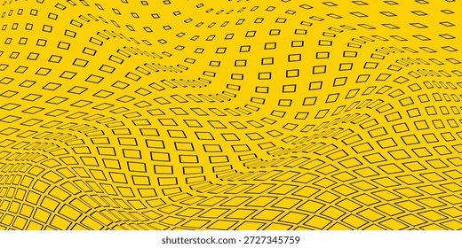 Patrón de onda de semitono de rombo de contorno negro simple en amarillo para fondo de póster de Anuncio.